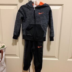 Nike Kids Black and Gray Jogger Set with Orange Accents